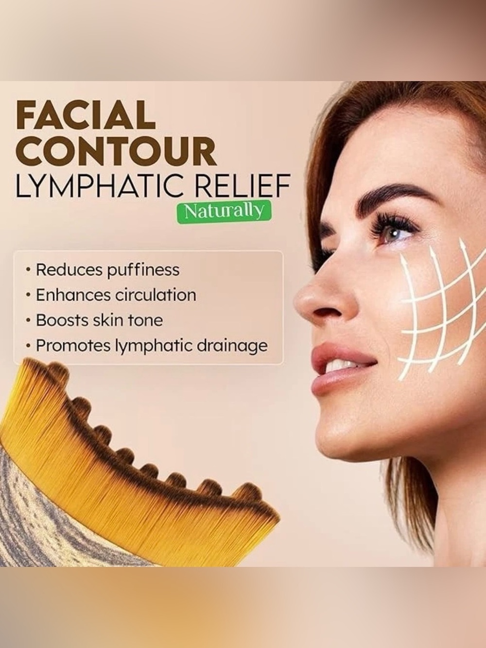Lymphatic Contour Face Brush & Case-Guasha Dry Brushing Face Drainage-LOT OF 16